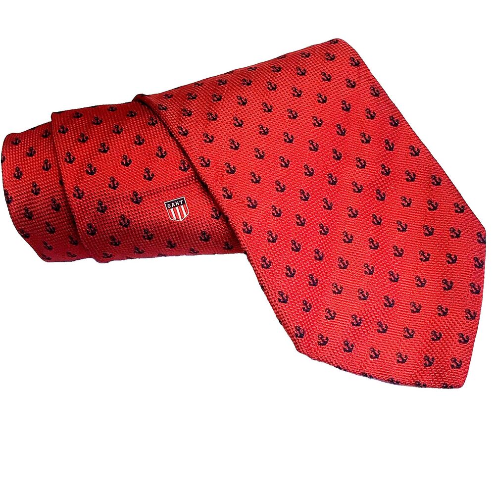 Gant USA Tie Vintage Anchor Sailor Red Navy Blue Nautical Yacht Italy Preppy